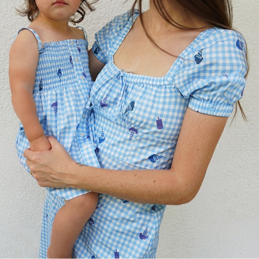HVN Ice cream print blue gingham dress size 6